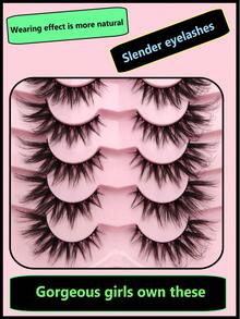 7对自然猫眼3D仿貂毛假睫毛，纤长轻盈，柔软蓬松，浓密纤长，质地柔软，尾部微微上扬，拉长眼型。 - 黑色 - 查看 3