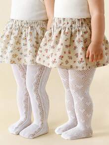 2pcs/Set Baby Girls' Sweet Lady Style Heart Jacquard Mesh Leggings, Suitable For Girls' Daily Wear In Summer - White - View 14
