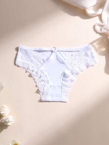 Paquete de 5 bragas de mujer con encaje de talle bajo sin costuras, calzones de seda con diseño calado - Multicolor 2 - Ver 5