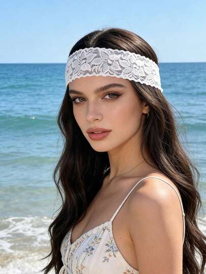 1条花卉蕾丝弹力发带，百搭女士发饰，适合日常、洗脸、运动、通勤、婚礼、派对等场合，柔软透气，春夏必备。