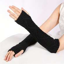 女士秋冬加长螺旋保暖手套，户外保暖，时尚独特半指触屏手套，简约多功能臂套，旅行，节日 - A - 查看 5