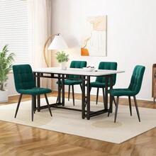 Black Dining Table 120 X 70 Cm With 4 Matching Chairs, Modern Kitchen Table And Chair Set, Dark Green Velvet Dining Chairs, Table With Black Iron Legs - Dark Green - View 9