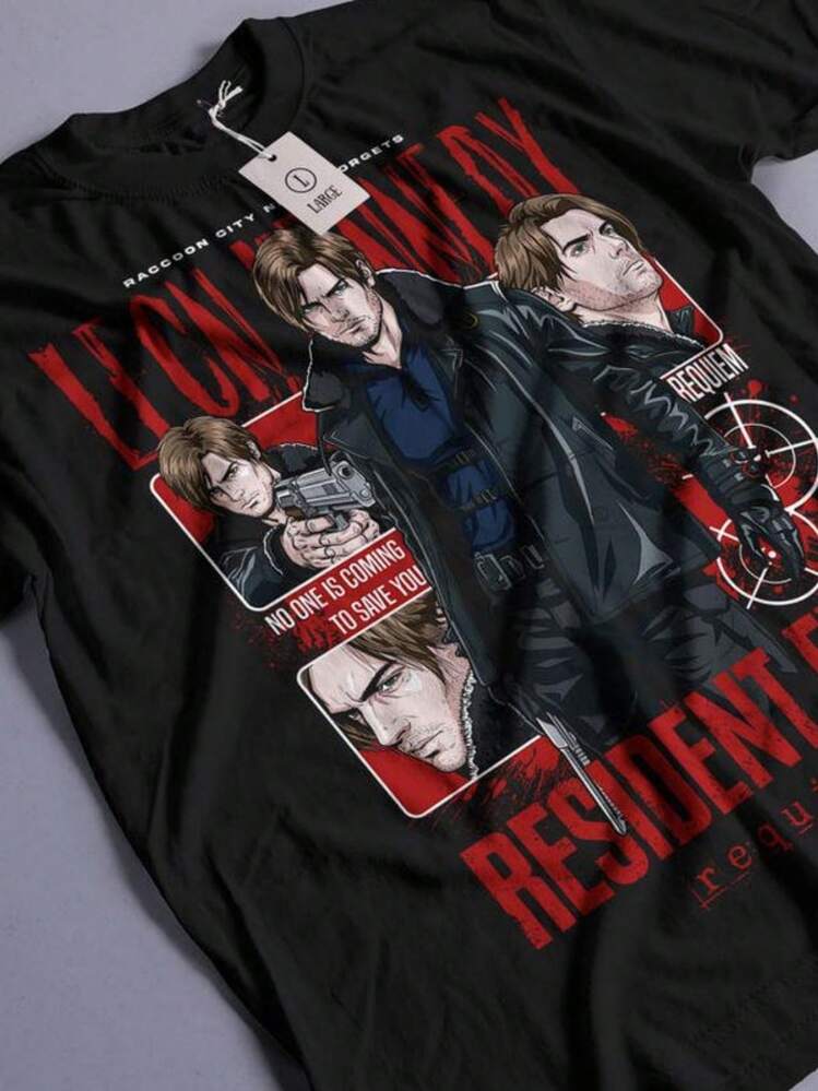 Unisex Residence Evil Leon S. Kennedy Bootleg-Shirt, Gaming Shirt (2) - 黑色 - 查看 1