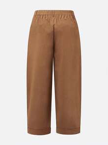 女士复古休闲纯色褶裥锥形裤，春夏款 - 棕色 - 查看 5