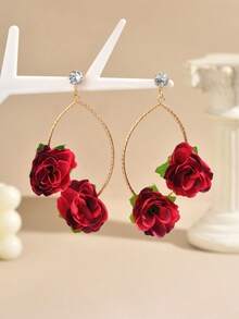 1 Pair Cute Geometric 3D Fabric Flower Earrings For Women - Multicolor - View 8