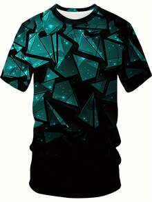 Set di camicia e pantaloncini sportivi casual estivi per uomo taglia grande - motivo geometrico verde-nero, in tessuto misto poliestere traspirante, lavabile in lavatrice, adatto per uomini alti e in sovrappeso, taglia large. - Colori misti - Visualizzare 3