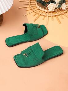 Women's Flat Sandals 2026 Spring/Summer New Versatile Soft Bottom Beach Sandals, Fashion Roman Sandals For Women, Plus Size 41-43 - Green - View 3