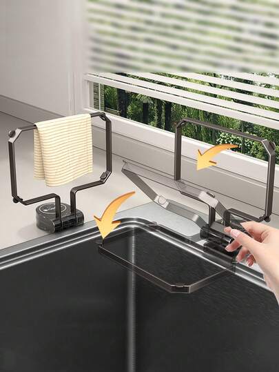 Kitchen Sink Strainer, With Metal Bracket And Filter Bag, Food Residue Filter Basket, Suction Cup Rotatable Drain Basket, Foldable Metal Bracket, For Washing And Drying Vegetables And Fruits, Kitchen Accessory