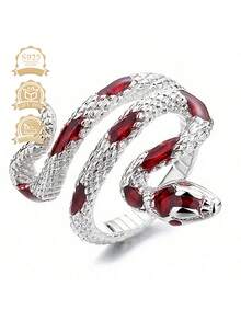 S925 Sterling Silver Unique Snake-Shaped Nickel-Free Hypoallergenic Women's Ring, Lucky Ring, Faith Ring, Artistic Retro Style, Suitable For Daily Wear, Parties, Holidays, Valentine's Day, Halloween, Easter, Comes With Gift Box - Red - View 2