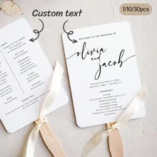 1/10/30pcs Customized Wedding Paper Fans, Personalized Printed Ceremony Fans With Wooden Sticks (Ribbon Not Included), Minimalist Boho Style, White/Black Fans - Multicolor - View 1