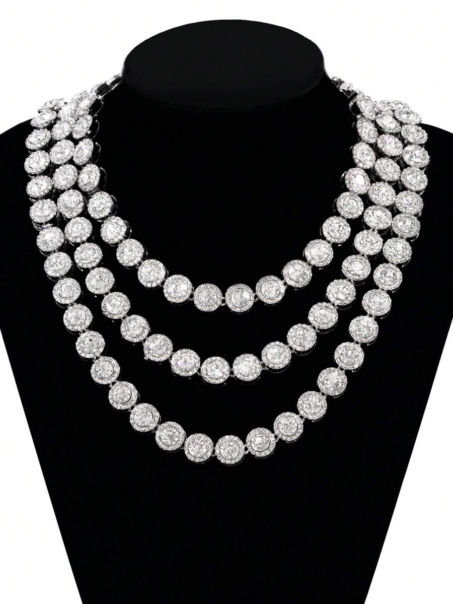 Hip Hop Iced Out Clustered Tennis Chain Choker Necklace For Men Geometric Round Heart Square Crystal Cuban Link Chain Jewelry - Men's Round Necklace - View 1