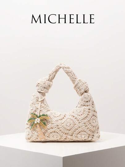 花卉波西米亚风夏季沙滩包，旅行和邮轮必备，女士度假装扮，钩针编织套装，优雅女士钱包，女士礼物（图案随机）