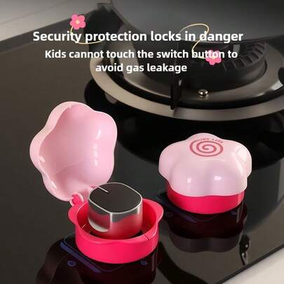4个花形燃气灶旋钮保护套，通用型灶台旋钮保护罩，儿童/宠物安全烤箱锁，适用于烤箱/灶台/燃气灶