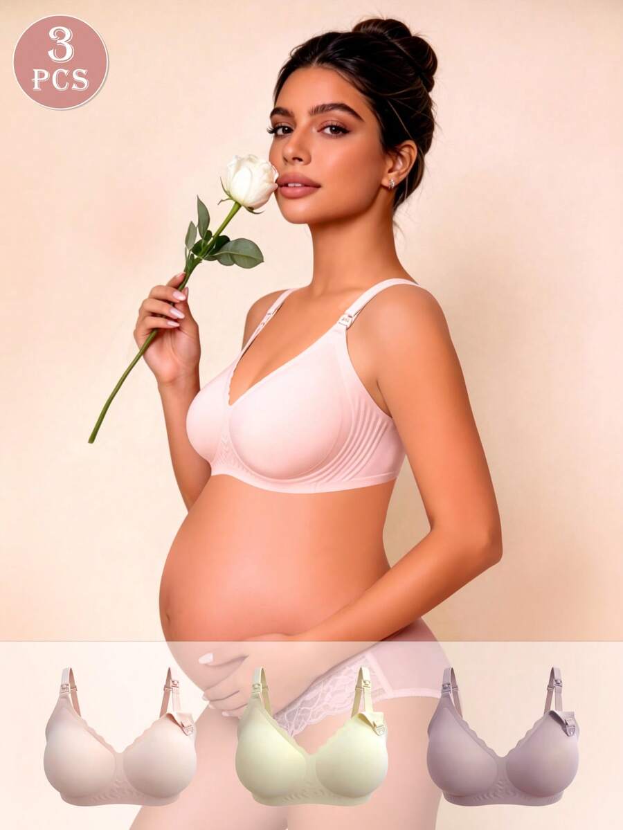 3pcs Maternity Nursing Bras With Front Closure, Comfortable Nursing Bras - Multicolor - View 1