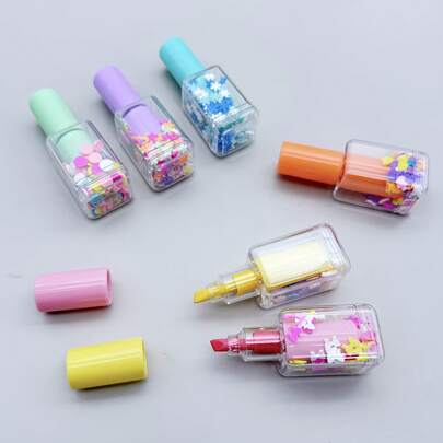 6pcs/Set Creative Nail Polish Bottle Shaped Fluorescent Highlighter Pens, High-Quality Cute Design, Smooth Writing, Vivid Colors, Portable & Practical, Suitable For Office Marking, File Highlighting, Art Creation, Stationery Gift