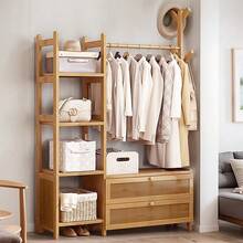 LIVINGANDHOME Multi-Functional Bamboo Wooden Freestanding Coat Rack With Branch Hooks & 2 Storage Cabinets, Brown/Natural Bamboo MDF Hall Tree Entryway Organizer - Natural Wood - View 2