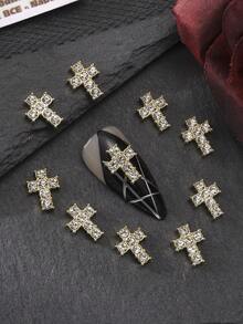 20pcs Luxury Rhinestone Cross Nail Jewelry, Y2K Metallic Punk Glitter Cross Nail Art Decor, Multi-Color High-End DIY Fake Nail Accessories Nails - Multicolor - View 8