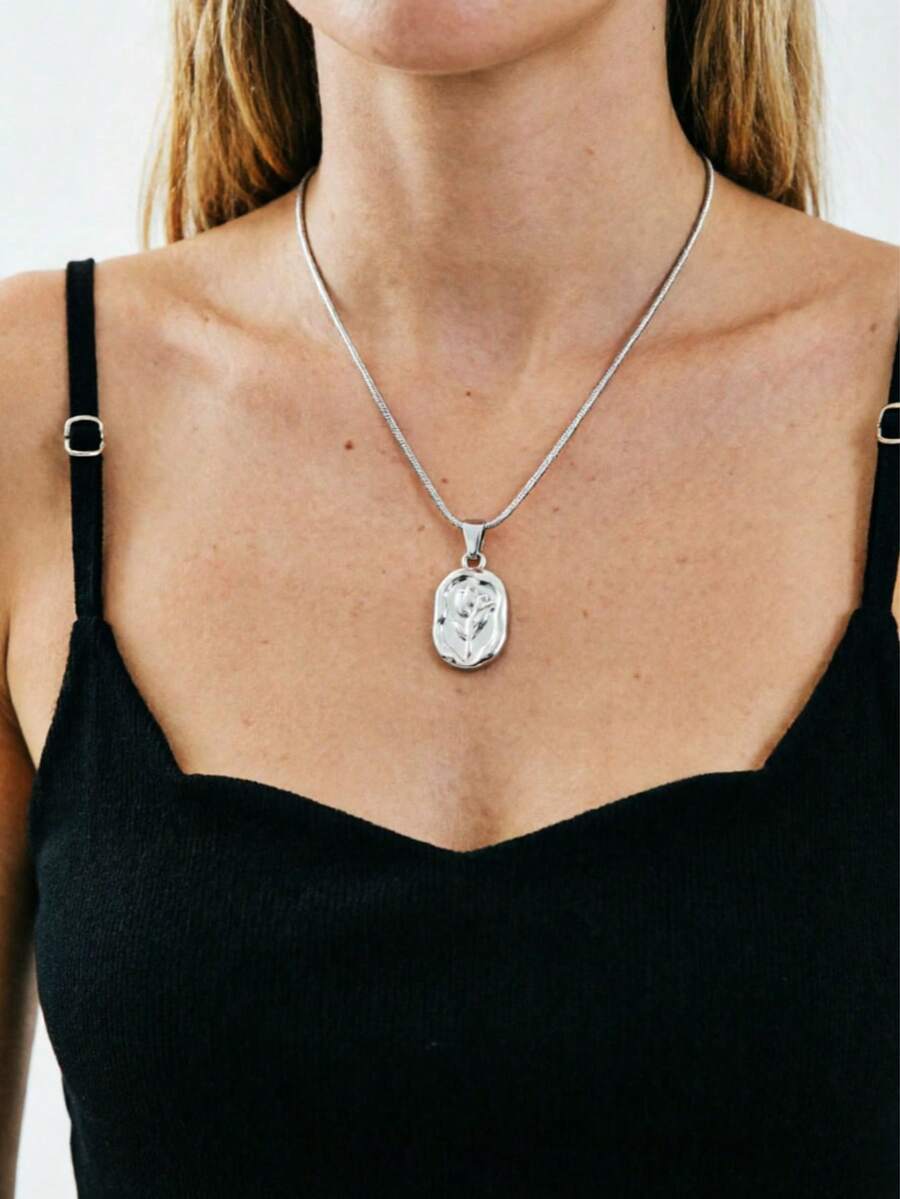 Mặt dây chuyền hình hoa tulip và hoa hồng kiểu Pháp cổ điển, sản phẩm cao cấp. - Bạc - Xem 1