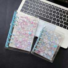 Cuadernos transparentes con un solo orificio en tamaño A6/A7, cuadernos con pegatinas de carpeta azul, cuadernos con pegatinas, organizadores de tarjetas fotográficas, cubiertas transparentes de cuero suave con doble botón para cuadernos, diarios hechos a mano, álbumes de fotos, pegatinas, cuadernos, planificadores, artículos de papelería para estudiantes, suministros de oficina - Multicolor - Ver 2