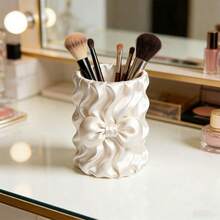 Multi-Functional Makeup Brush Holder, Minimalist White Silk Desktop Organizer, Space-Saving And Neat Appearance - View 2