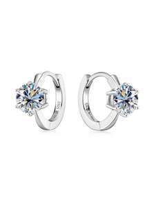 XUJIA 1 Đôi bông tai Huggie đính đá Moissanite tròn 2.0cttw lấp lánh, 6 chấu, bạc Sterling 925, D VVS1, trang sức cho nữ, đeo hàng ngày & làm quà tặng - Bạc - Xem 8