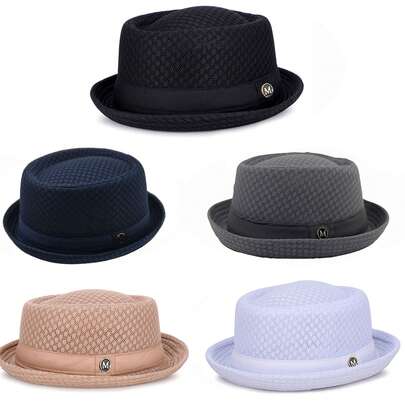 1pc Fashionable Hat, British Style Jazz Hat, Breathable Mesh Flat Brim Sun Hat, Foldable, Polyester, Suitable For All Seasons