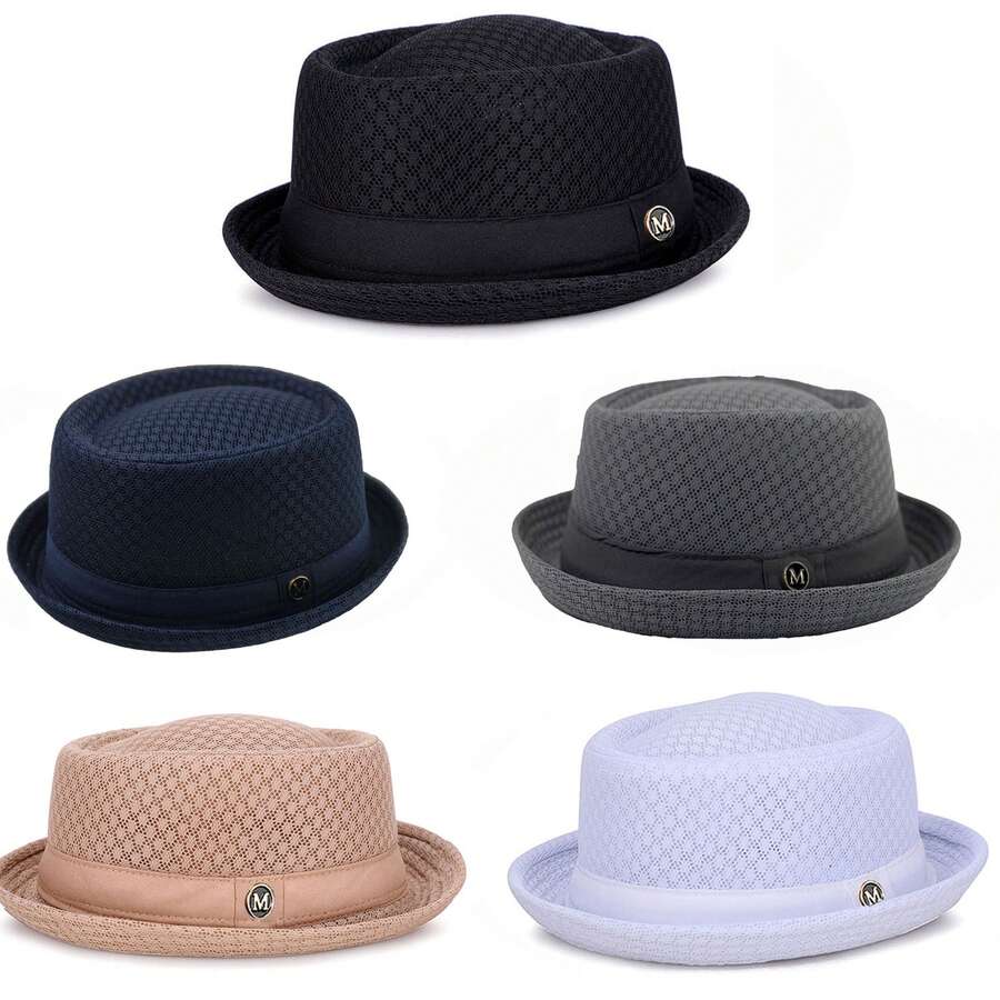 1pc Fashionable Hat, British Style Jazz Hat, Breathable Mesh Flat Brim Sun Hat, Foldable, Polyester, Suitable For All Seasons - A - View 1