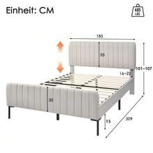 Upholstered Double Bed 180 X 200 Cm, Bed Frame With Slatted Base And Adjustable Headboard, Grey-Beige Linen Cover, Bed Frame For A Child's Room Or Guest Room - White - View 2