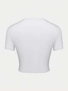 Y2K Cherry Print Crew Neck T-Shirt, 90s Retro Cropped Tight Short Sleeve Top, Cute Graphic Tee, Women Summer Crop Top Casual White - White - View 5