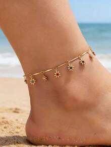 1pc Fashionable Versatile Metal Tassel Flower Anklet, Suitable For Women's Daily Wear, Gift - 21839-g - View 2