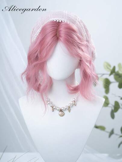 alicegarden 12-Inch Long Synthetic Wig Featuring A Natural Straight Style A Stunning Pink. Designed With Bangs , It Is Crafted From Heat-Resistant Fiber To Ensure Durability. This False Hairpiece Is Perfect For Daily Use, Offering A Natural And Realistic Appearance That Mimics Real Human Hair (Excluding Accessories)