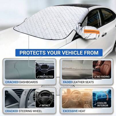 1 pieza Parasol de coche de aluminio con revestimiento de titanio plateado, material de 4 capas, fuerte sombreado, previene daños por UV, anti-escarcha para invierno, tamaño 57 pulgadas o 61 pulgadas x 45 pulgadas, piezas de automóvil, accesorios de coche