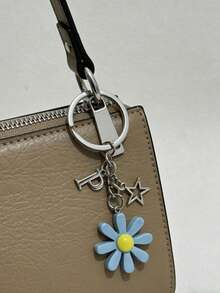 Sunflower Initial Keychain, Personalized Sunflower Charm Keychain, Sunflower Gift, Gardening Gift, Nature, Sunflower Pendant Accessory, Daisy Flower Gift - Sunflower Blue - View 4