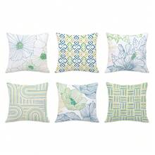 6件套简约蓝绿黄线条花卉几何印花抱枕套【不含枕芯】，尺寸分别为17.7*17.7英寸（45*45厘米）/19.69*19.69英寸（50*50厘米）/15.75*15.75英寸（40*40厘米），【单面印花】涤纶材质抱枕套，适用于沙发、床、客厅、卧室、汽车、办公室、酒店装饰，四季皆宜，是馈赠亲友的理想之选。 - 彩色 - 查看 12