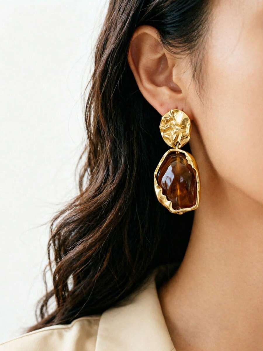 1 Pair Women's Vintage Elegant Earrings, European And American Fashion Nobility Style Versatile Accessories (Random Color Gradient & Floral Pattern) - Multicolor - View 1