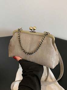 时尚复古白色鳄鱼纹单肩包，波西米亚风斜挎包，纯色肩带手提包，女士晚宴包，褶皱包，完美搭配工作、旅行、约会购物，母亲节礼物，女友礼物 - 灰色 - 查看 12