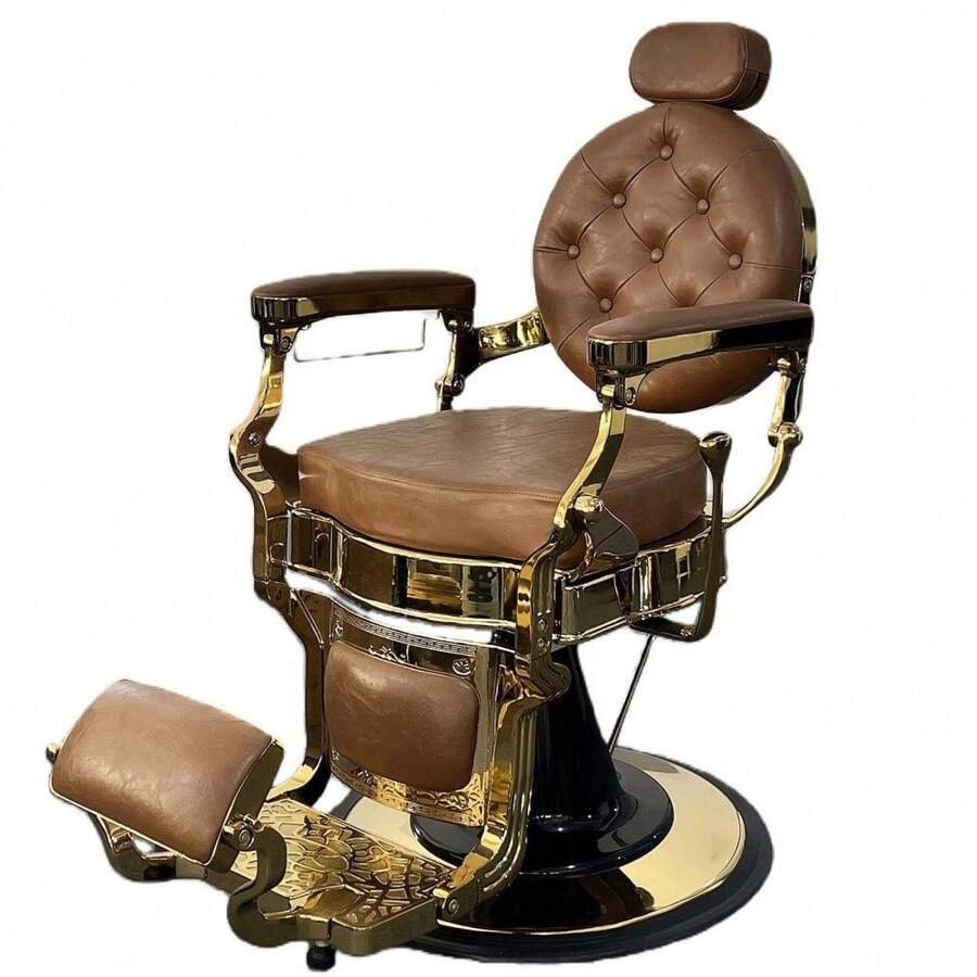 Huisuilinss Vintage Barber Chair,Hydraulic Recline Salon Chair,Hair Styling Chair,Adjustable Height,360° Swivel,Headrest & Footrest,700lbs Capacity,For Barbershop Beauty Tattoo Massage - 棕色 - 查看 1