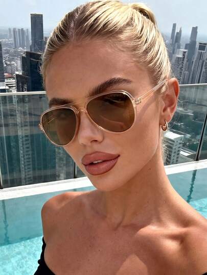 1 Pair Unisex Aviator Style Champagne Sunglasses, Suitable For Street Style, Travel, Sports, Driving, Festivals, Outings, Summer, Vacation, Family Trips, Golf, Hiking, Elegant Attire, Street Fashion Accessories, Sports