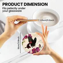 9 bucăți de suporturi de pahare din lemn colorate, cu model vintage floral și fluturi, potrivite pentru casă nouă, cadou de casă nouă, suporturi decorative rotunde de 3,9 inch (aproximativ 9,9 cm) pentru măsuță de cafea, casă de la țară, decor de bar - Multicolor - Vizualizare 3