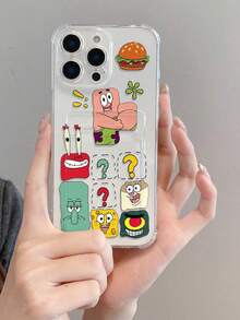 SpongeBob SquarePants 1pc Cute & Fun Transparent Hamburger Square Paws Question Mark Painted Pattern Shockproof Phone Case Compatible With Apple 11/12/12 Pro Max/14 Pro Max/15/15 Pro/16/16 Pro Max/17 And Other Models - Multicolor - View 8