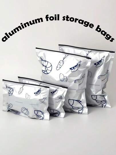 30/20/10pcs Set Aluminum Foil Food Storage Bags, Featuring Double-Layer Rubber Seal Design For Good Airtightness, Aluminum Foil Inner Layer, Thicker And Durable, Writable Surface. Suitable For Refrigerator, Freezer And Heating, Can Replace Plastic Packaging.