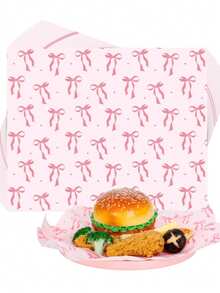 50张粉色蝴蝶结蜡纸，可爱蝴蝶结包装纸衬垫，适用于家庭、厨房、餐厅、面包店 - 查看 1