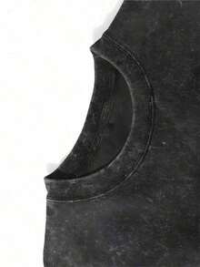 Hellstars Godspeed God Is My Strength Retro Washed Print Round Neck Short Sleeve T-Shirt, 230g 100% Cotton T-Shirt, Summer Clothes, Women's Tops, Casual And Comfortable, Fashionable Graphic Tee, Unisex Style - Black - View 3