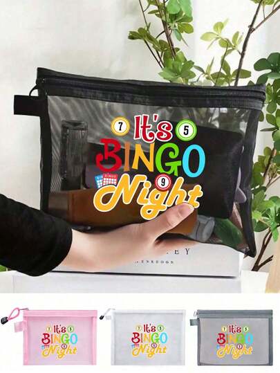 Bingo Game Print Mesh Pouch - Portable, Perfect Gift Choice. Can Be Used As A Travel Toiletry Bag, Cosmetic Organizer, Beach Bag, Stationery Pouch, Daily Commute Bag, Girlfriend Travel Bag, Or Gift Bag. An Ideal Gift For Girlfriends, Sisters, And Travel Enthusiasts.