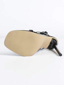 女士时尚高跟凉鞋，PU皮革绑带，T字带，人字拖，夜店风，搭扣，交叉绑带，派对，细绑带，裸色绑带，平绑带，踝带，经典方头凉鞋，夏季，户外，常规款，女士黑色凉鞋，高跟凉鞋，漆皮鞋跟，细跟 - 黑色 - 查看 11