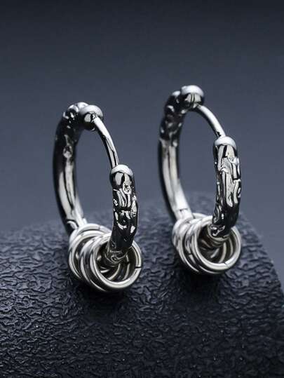 1对时尚复古独特纹理男士耳环，多层圈形设计，适合日常佩戴、节日、周年纪念日、生日等场合，可作为礼物送给朋友。