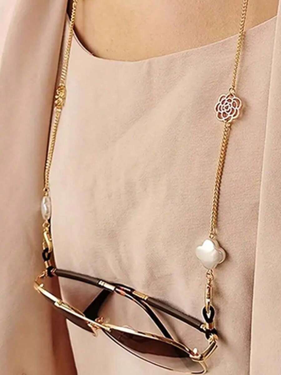 1条时尚山茶花眼镜链，简约百搭花卉眼镜挂绳，时尚眼镜/近视眼镜防掉落链 - 彩色 - 查看 1