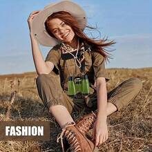 3件套女士野生动物探险服装配饰套装，包括遮阳帽、豹纹围巾、双筒望远镜，适合万圣节角色扮演、派对、节日、嘉年华和其他场合。 - 彩色 - 查看 5