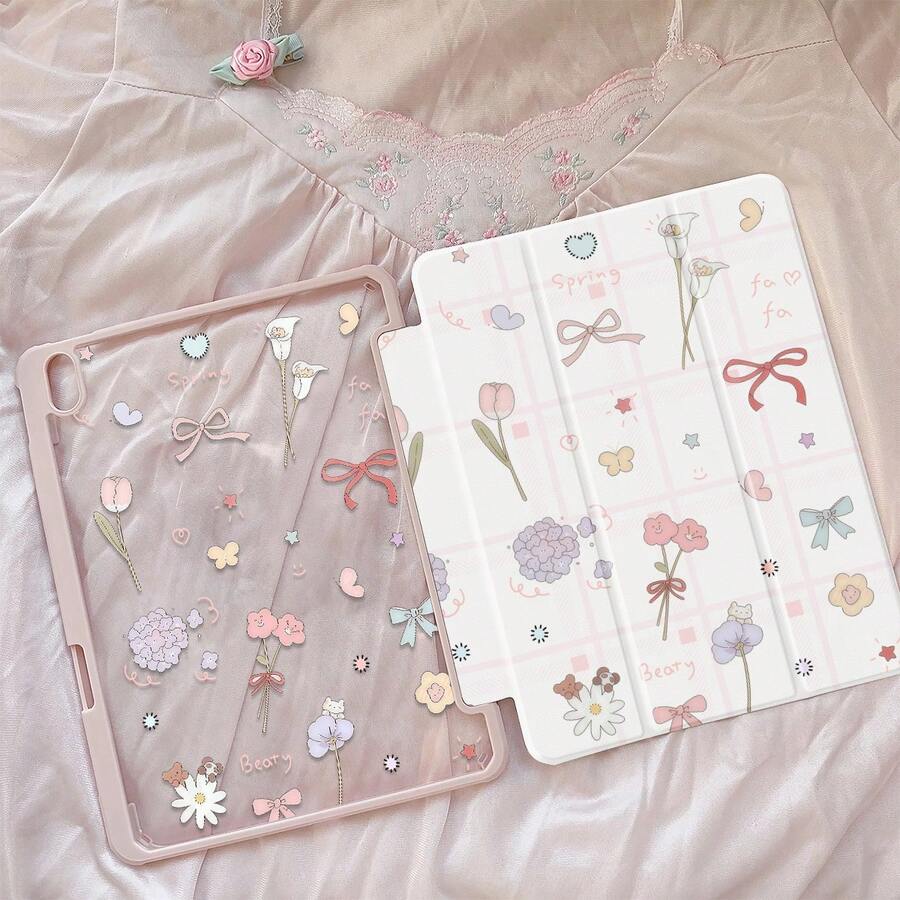 This Exquisite And Adorable Cartoon Anime Bowknot Flower Heart Double-Sided Colorful Acrylic Transparent Crystal Back Cover Is Shock-Resistant And Durable, Suitable For IPad 7th, 8th (10.2 Inch) And 10th Generation. It Has A Built-In Pen Slot, Supports Sleep/Wake Function And Multiple Folding Stand Modes, Making It An Excellent Holiday Gift. - Multicolor - View 1