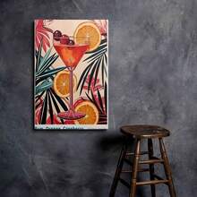 1pc Framed Tropical Cocktail Art Poster - Vibrant Rum, Orange, Cranberry Theme Canvas Wall Decor With Palm Leaves & Citrus Slices, Perfect For Home Or Beachy Room Decoration, Cocktail Party Decorations - 有框架 - 查看 9